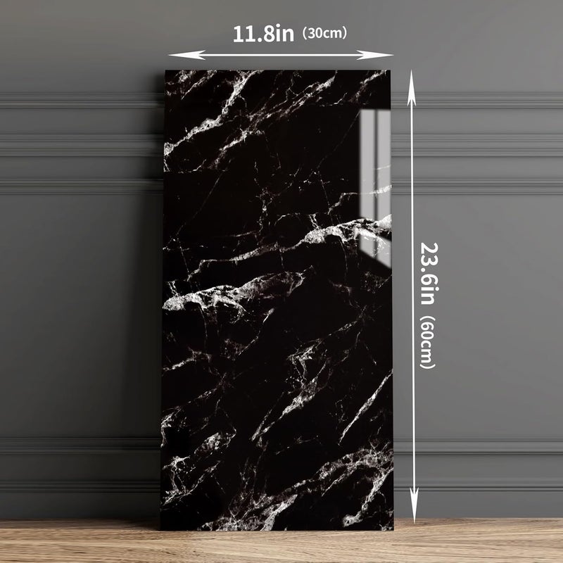 Haimin ألواح حائط قابلة للتقشير واللصق 10 قطع 23.6x11.8 بوصة (19.4 قدم مربع تغطية) بلاط مظهر الرخام خفيف الوزن (ليس رخام حقيقي) مثالي للمطابخ والحمامات وغرف المعيشة وغرف النوم (أسود-JGH) - Image 4